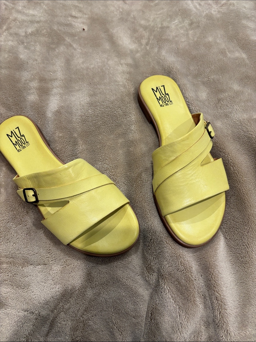 Miz Mooz Lemon Yellow Leather Slide Mules
